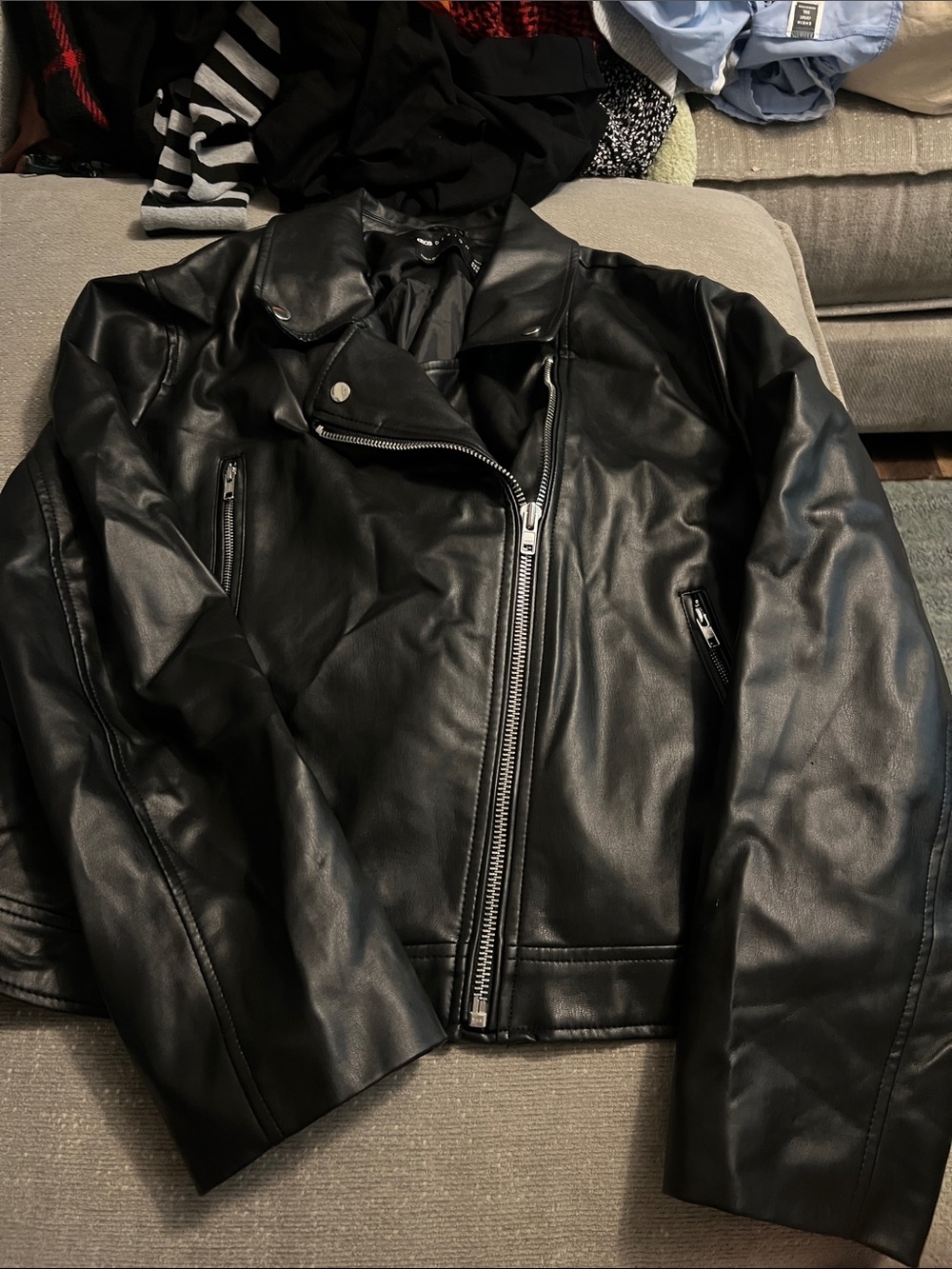 ASOS Curve Black Faux Leather Moto Bomber Jacket
